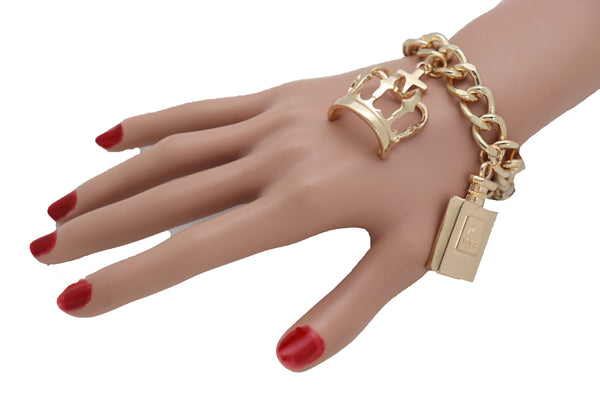 Brand New Women Gold Metal Chain Bracelet Crown Pump Shoe Perfume Lipstick Infinity Charms