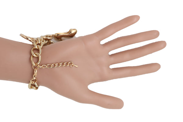 Brand New Women Gold Metal Chain Bracelet Crown Pump Shoe Perfume Lipstick Infinity Charms