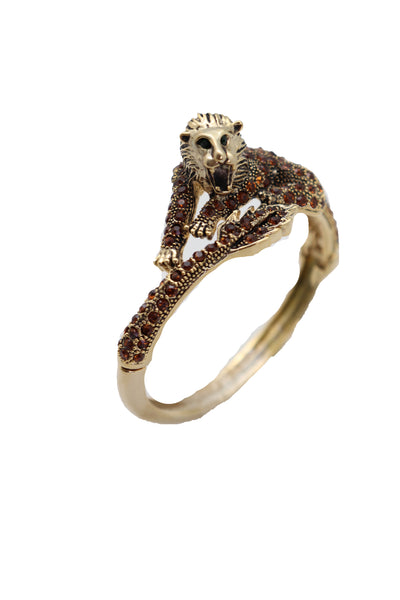 Brand New Women Wrist Cuff Bracelet Gold Metal Lion Brown Bling Fashion Jewelry Safari