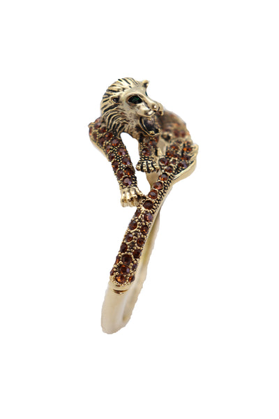 Brand New Women Wrist Cuff Bracelet Gold Metal Lion Brown Bling Fashion Jewelry Safari