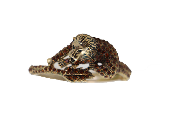 Brand New Women Wrist Cuff Bracelet Gold Metal Lion Brown Bling Fashion Jewelry Safari