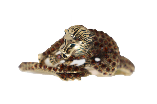 Brand New Women Wrist Cuff Bracelet Gold Metal Lion Brown Bling Fashion Jewelry Safari