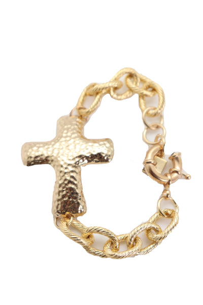 Brand New Women Gold Metal Chain Wrist Bracelet Cross Charm Fashion Jewelry Weekend Look