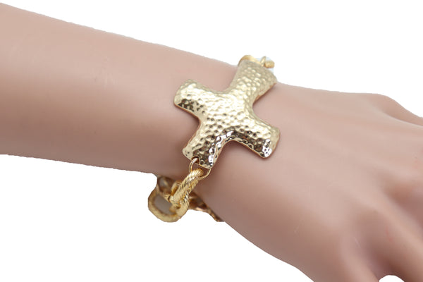 Brand New Women Gold Metal Chain Wrist Bracelet Cross Charm Fashion Jewelry Weekend Look