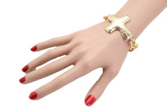 Gold Metal Chain Wrist Bracelet Cross Charm Weekend Look