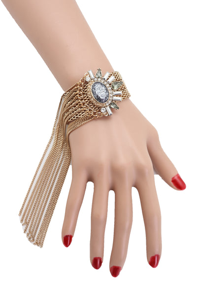 Brand New Women Gold Metal Chain Links Long Tassel Bracelet Silver Sun Bling Beads Jewelry