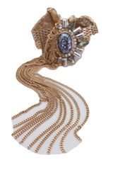 Gold Metal Chain Links Long Tassel Bracelet Silver Sun Bling Beads Jewelry