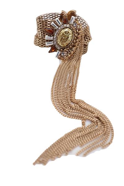 Brand New Women Gold Metal Chain Long Tassel Bracelet Bling Sun Bead Artsy Fashion Jewelry