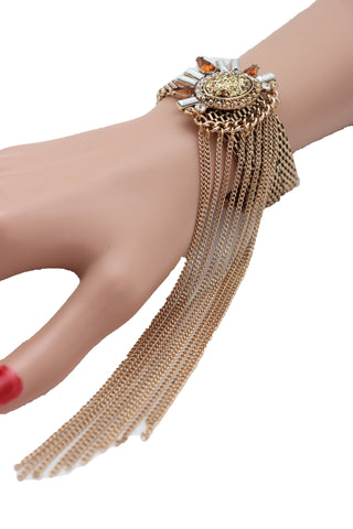Brand New Women Gold Metal Chain Long Tassel Bracelet Bling Sun Bead Artsy Fashion Jewelry