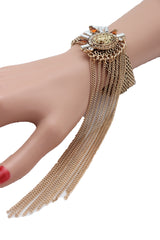 Gold Metal Chain Long Tassel Bracelet Bling Sun Bead Artsy