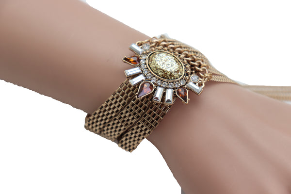 Brand New Women Gold Metal Chain Long Tassel Bracelet Bling Sun Bead Artsy Fashion Jewelry
