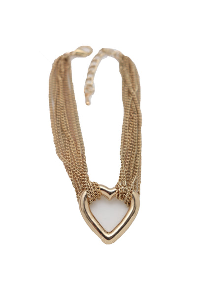 Brand New Women Jewelry Gold Metal Chain Links Multi Strands Bracelet Love Fun Heart Charm