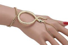 Fashion Bracelet Gold Metal Hand Chain Cobra Snake Jewelry Connected Ring