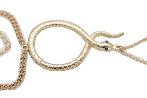 Brand New Women Fashion Bracelet Gold Metal Hand Chain Cobra Snake Jewelry Connected Ring