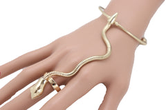 Cuff Bracelet Gold Metal Hand Chain Bohemian Snake Ring Size 8