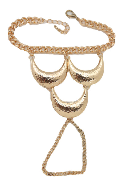 Brand New Women Wrist Bracelet Jewelry Gold Metal Hand Chain Ring Moon Crescent Charms Hot