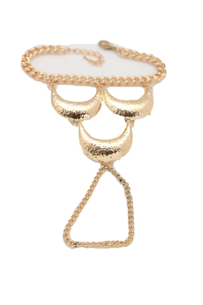 Brand New Women Wrist Bracelet Jewelry Gold Metal Hand Chain Ring Moon Crescent Charms Hot