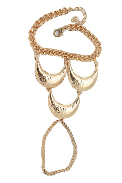 Brand New Women Wrist Bracelet Jewelry Gold Metal Hand Chain Ring Moon Crescent Charms Hot