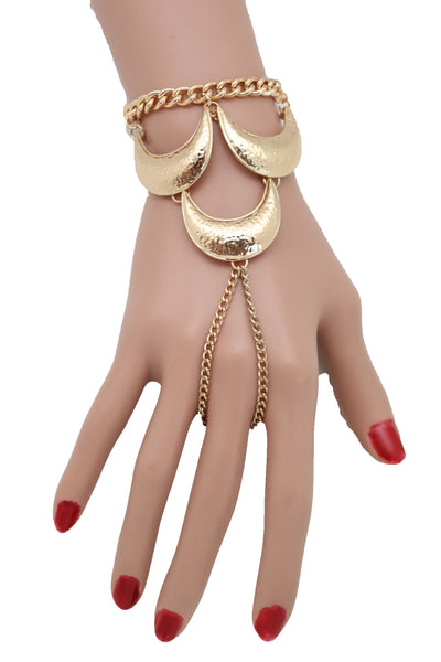 Brand New Women Wrist Bracelet Jewelry Gold Metal Hand Chain Ring Moon Crescent Charms Hot