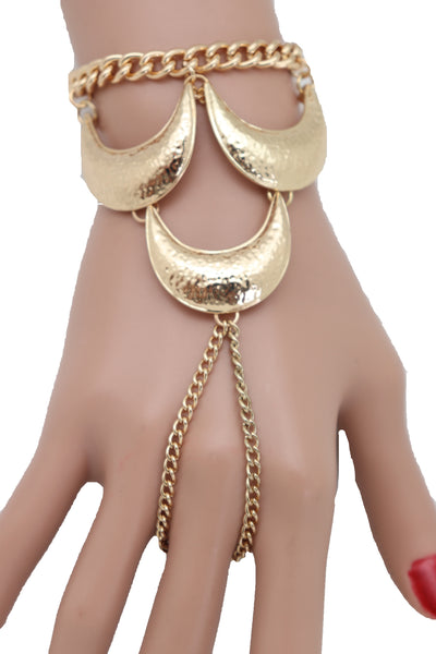Brand New Women Wrist Bracelet Jewelry Gold Metal Hand Chain Ring Moon Crescent Charms Hot