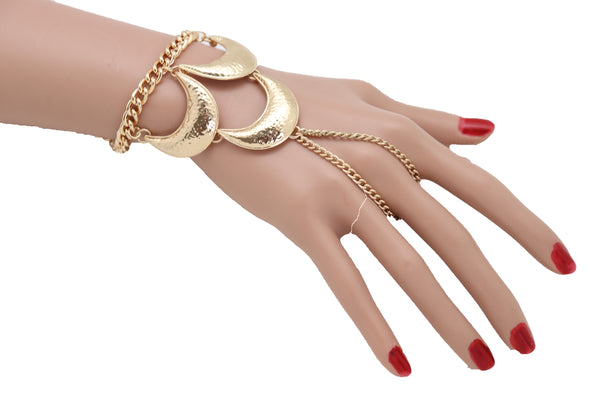Brand New Women Wrist Bracelet Jewelry Gold Metal Hand Chain Ring Moon Crescent Charms Hot