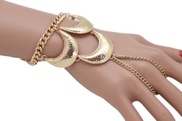 Brand New Women Wrist Bracelet Jewelry Gold Metal Hand Chain Ring Moon Crescent Charms Hot