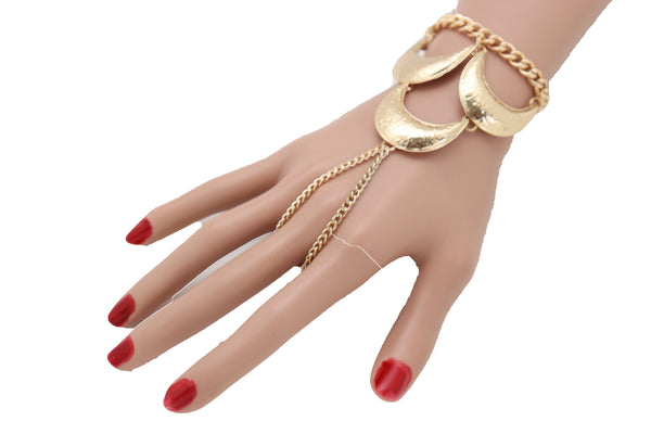 Brand New Women Wrist Bracelet Jewelry Gold Metal Hand Chain Ring Moon Crescent Charms Hot