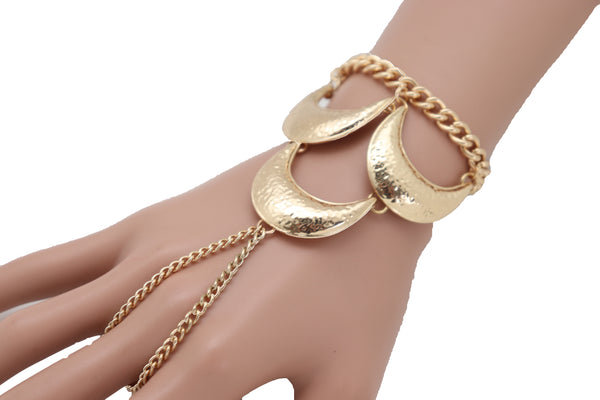 Brand New Women Wrist Bracelet Jewelry Gold Metal Hand Chain Ring Moon Crescent Charms Hot