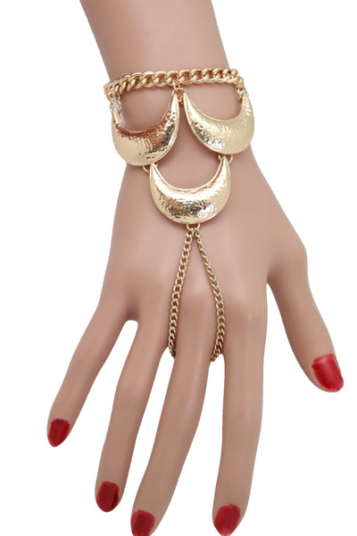Brand New Women Wrist Bracelet Jewelry Gold Metal Hand Chain Ring Moon Crescent Charms Hot
