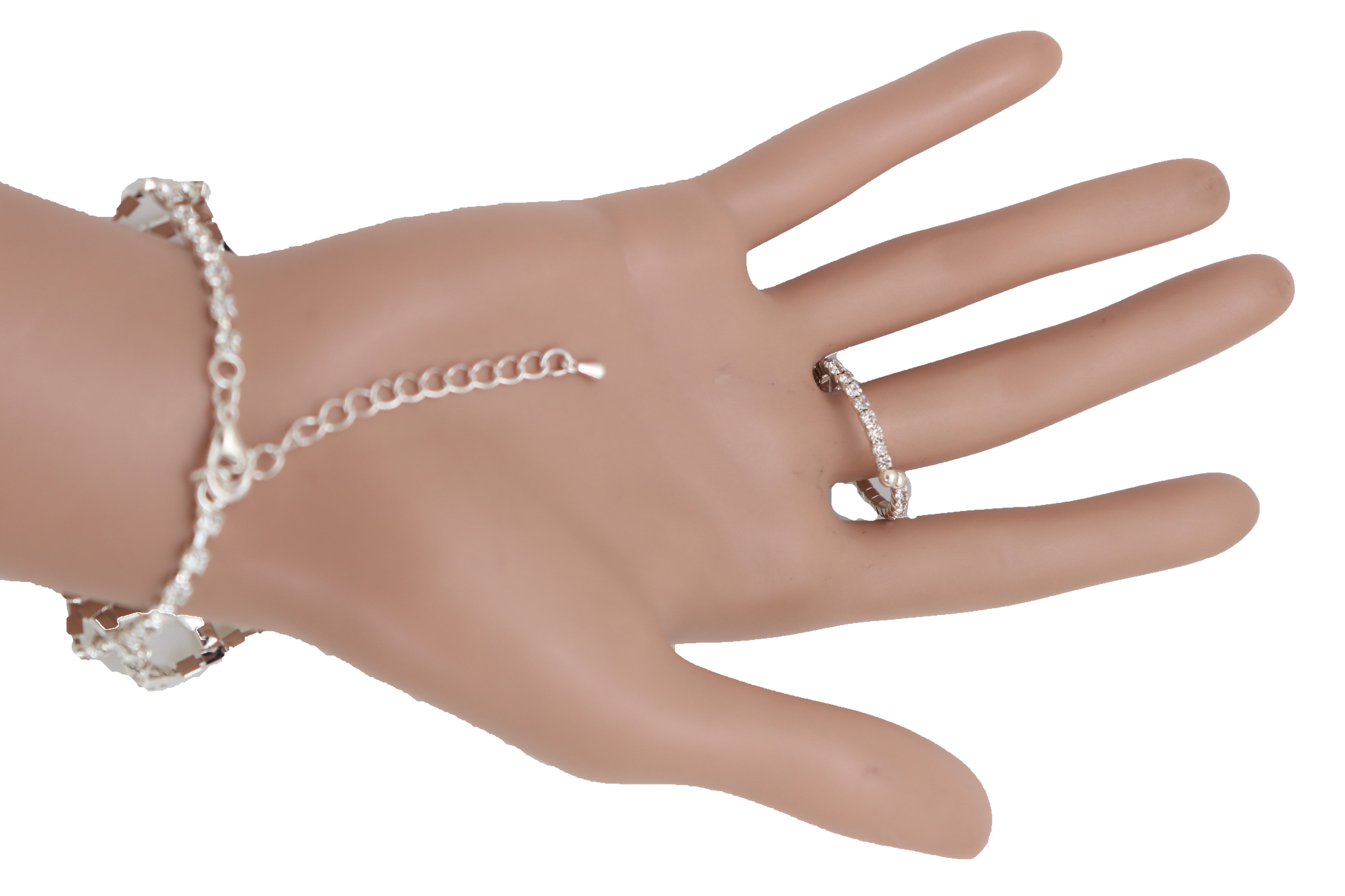 Silver Metal Bling Hand Chain Bracelet Sexy Connected Ring – alwaystyle4you