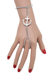 Bracelet Silver Metal Hand Chain Slave Ring Jewelry Anchor