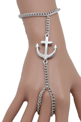 Bracelet Silver Metal Hand Chain Slave Ring Jewelry Anchor