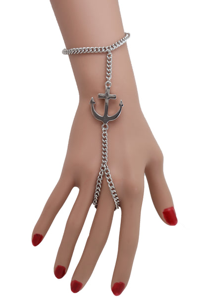 Brand New Women Bracelet Fashion Jewelry Silver Metal Hand Chain Slave Ring Jewelry Anchor