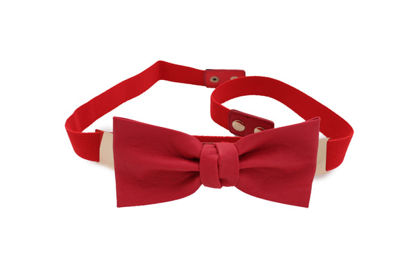 Brand New Women Fashion Belt Gold Plate Elastic Band Red Faux Leather Bow Tie Buckle S M L
