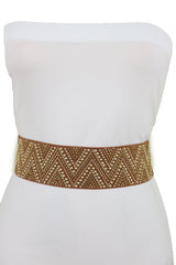 Brown Fashion Elastic Fabric Waistband Belt Gold Studs Hip High Waist S M