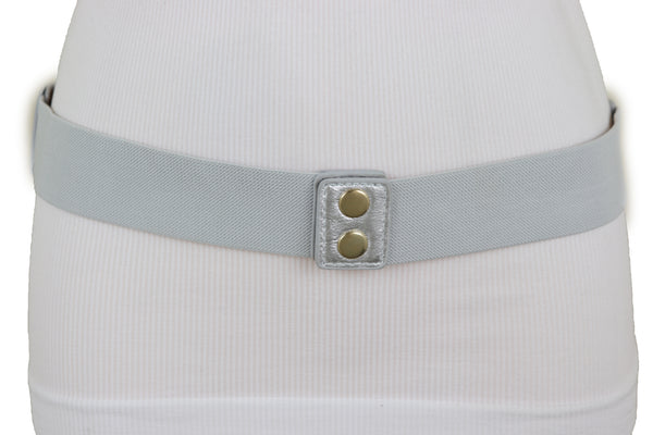 Brand New Women Silver Faux Leather Elastic Band Fashion Tie Belt Gold Metal Arrows S M