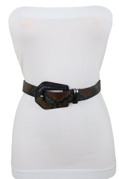 Brand New Women Black Brown Faux Leather Pant Jeans Skinny Belt Snakeskin Print Size S M
