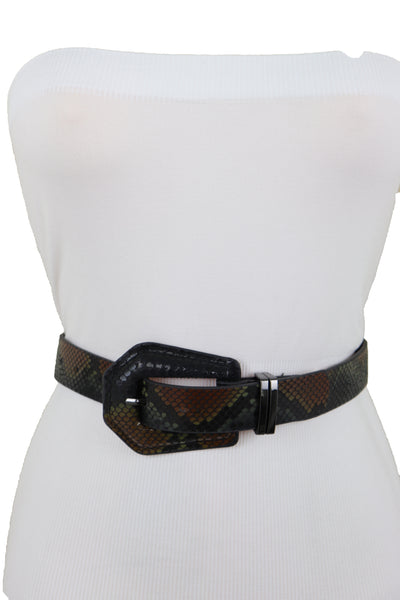Brand New Women Black Brown Faux Leather Pant Jeans Skinny Belt Snakeskin Print Size S M