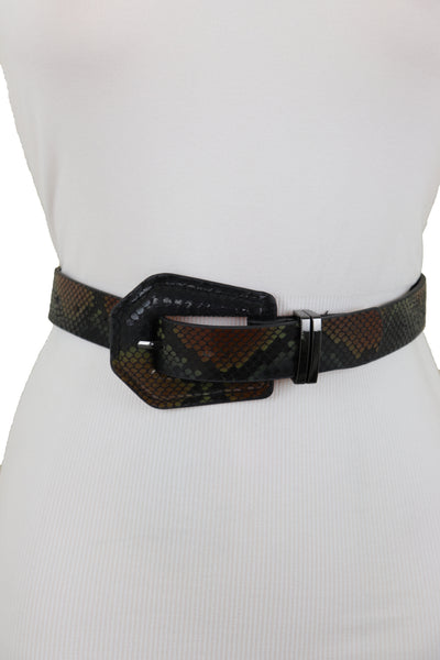 Brand New Women Black Brown Faux Leather Pant Jeans Skinny Belt Snakeskin Print Size S M