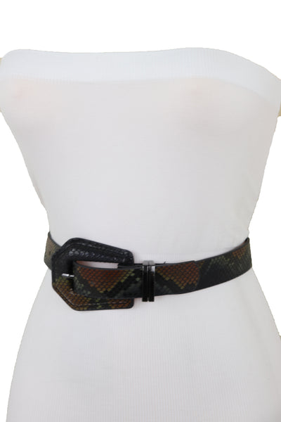 Brand New Women Black Brown Faux Leather Pant Jeans Skinny Belt Snakeskin Print Size S M