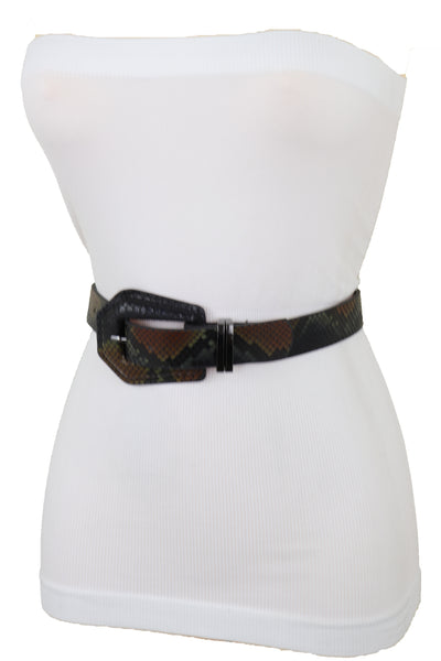 Brand New Women Black Brown Faux Leather Pant Jeans Skinny Belt Snakeskin Print Size S M