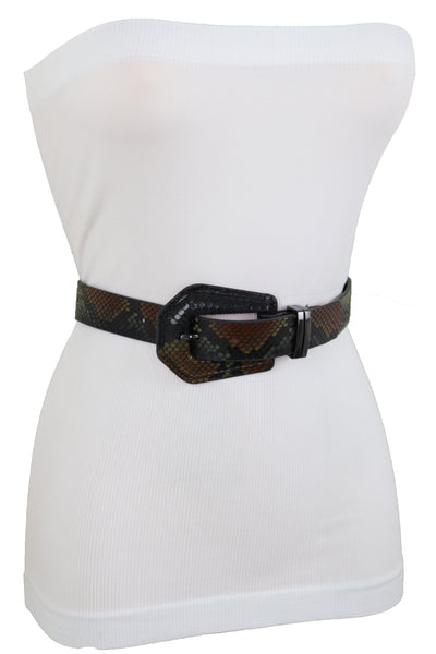 Brand New Women Black Brown Faux Leather Pant Jeans Skinny Belt Snakeskin Print Size S M