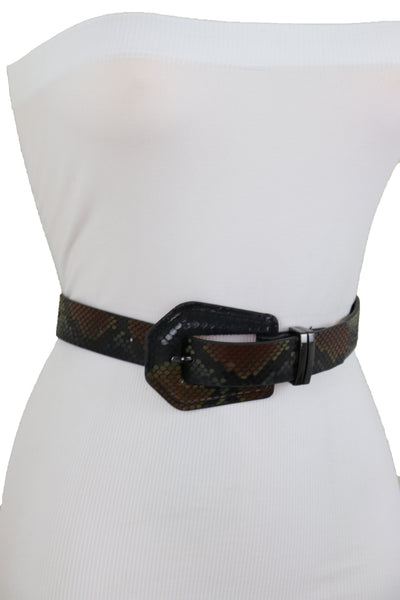 Brand New Women Black Brown Faux Leather Pant Jeans Skinny Belt Snakeskin Print Size S M