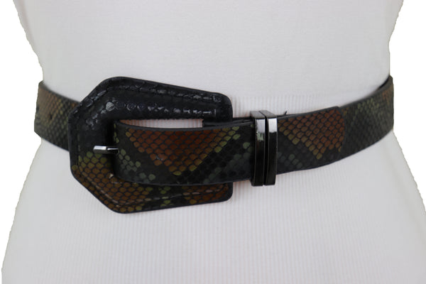Brand New Women Black Brown Faux Leather Pant Jeans Skinny Belt Snakeskin Print Size S M
