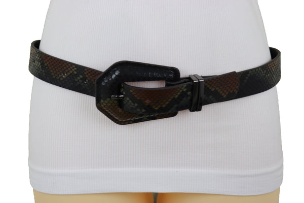 Brand New Women Black Brown Faux Leather Pant Jeans Skinny Belt Snakeskin Print Size S M