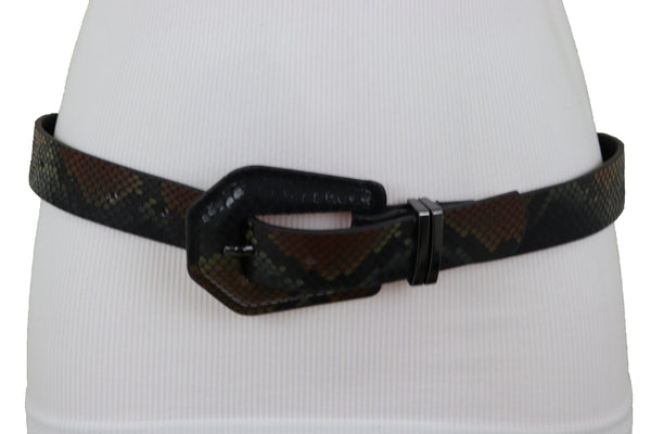 Brand New Women Black Brown Faux Leather Pant Jeans Skinny Belt Snakeskin Print Size S M