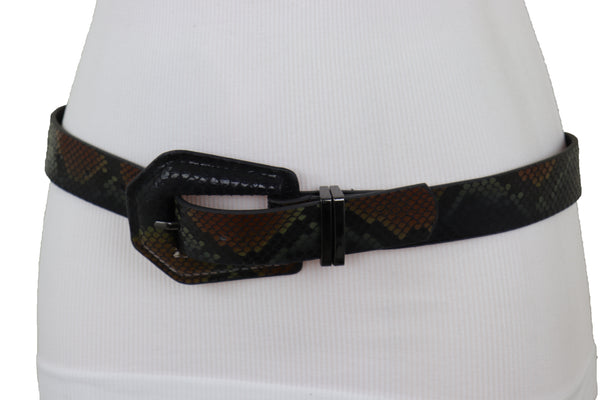 Brand New Women Black Brown Faux Leather Pant Jeans Skinny Belt Snakeskin Print Size S M