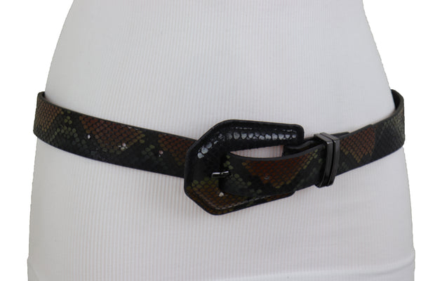 Brand New Women Black Brown Faux Leather Pant Jeans Skinny Belt Snakeskin Print Size S M