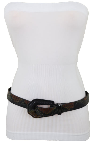 Brand New Women Black Brown Faux Leather Pant Jeans Skinny Belt Snakeskin Print Size S M