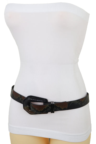 Brand New Women Black Brown Faux Leather Pant Jeans Skinny Belt Snakeskin Print Size S M